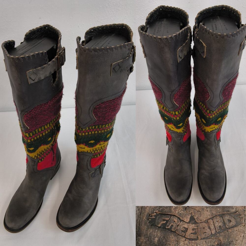 Free Bird Boots FB-QXOTE Knee High Wool Fabric Shaft Women's 8M Gray #W5264